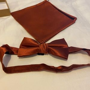Kids ‘Bronze’/Rust Orange Silk Bow Tie/Pocket Square set